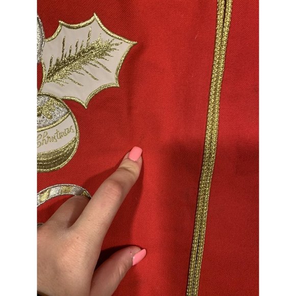 Vintage Jenna Red Christmas Ornament Jacket Blazer Zip Gold 100% Wool Size 12 - Picture 10 of 11